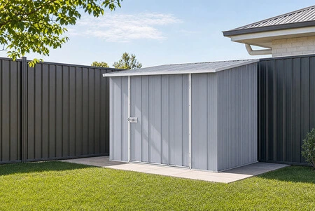 StoreMate S43 storage shed in Smooth Cream